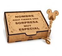 NIRALIS Caja Sorpresa Viaje Llave Disney | Sorpresa Disney Personalizada | Tarjeta Regalo en Forma de Llaves | Anuncio de Viaje a Disneyland | Regalo Personalizado Comunión (Roble, Personalizado)