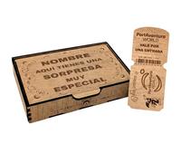 NIRALIS Caja Sorpresa Viaje PortAventura Regalo en madera para anunciar entrada tipo billete, escapada familiar, comunión, cumpleaños o Navidad - roble sin personalizar