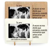 NIRALIS Cuadro personalizado con foto portafoto 10x15 grabado láser con frases Te amo y con todo mi corazón, regalo aniversario o cumpleaños para pareja, madre o padre - 30 x 17,5 cm