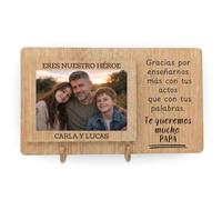 NIRALIS Marco de fotos personalizado cuadro para papá frase Eres nuestro héroe y dedicatoria familiar, regalo original Día del Padre o cumpleaños - 30 x 17,5 cm, foto 10 x 15