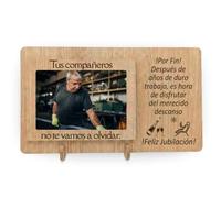 NIRALIS Marco de fotos personalizado portafoto 10x15 grabado con frase Feliz Jubilación, regalo de compañeros de trabajo para jubilados de hombre o mujer - 30 x 17,5 cm