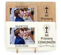NIRALIS Marco de fotos personalizado portafoto 10x15 grabado láser Mi Primera Comunión para niño o niña, recuerdo religioso con nombre y fecha especial - 30 x 17,5 cm