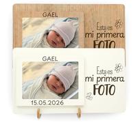 NIRALIS Marco de fotos personalizado portarretratos bebé recién nacido con nombre, fecha y frase mi primera foto, regalo baby shower para futura mamá - 30 x 17,5 cm, fotografía 10 x 15