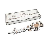 NIRALIS Regalo Aniversario para Parejas | Rosa De Madera “Love” En Caja Grabada Feliz Aniversario | Regalos Aniversarios Boda | Bodas de Plata (Blanco)