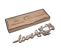 NIRALIS Regalo Aniversario para Parejas | Rosa De Madera “Love” En Caja Grabada Feliz Aniversario | Regalos Aniversarios Boda | Bodas de Plata (Roble)