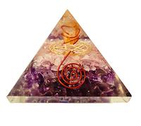Nirdesh Pirámide de orgonita extra grande, protección E, amatista y cuarzo rosa, pirámide de orgón de cristal, 60-70 mm