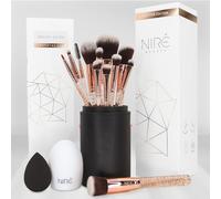 Niré Beauty Set de Brochas de Maquillaje Profesional de 15 Piezas : Brochas y Pinceles de Maquillaje, Estuche, Esponja, Limpiador, Guía, Caja de regalo