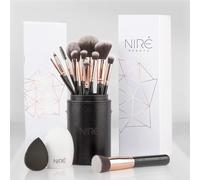 Niré Beauty Set de Brochas de Maquillaje Profesional de 15 Piezas : Brochas y Pinceles de Maquillaje, Estuche, Esponja, Limpiador, Guía, Caja de regalo
