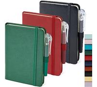 NIRMIRO Conjunto de 3 cuadernos pequeños, mini cuadernos de cuero con líneas para escribir para hombres y mujeres, pequeño bloc de notas con porta bolígrafo, cuaderno negro, rojo y verde.