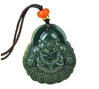 NIRNHYRUR Collar de Esmeraldas Collar con Colgante de Buda Maitreya la Suerte y Risa Feliz Tallado a Mano Jade Verde Natural Puro, Amuleto a