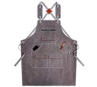 NIRNHYRUR Delantal de Cuero Delantal de Lona Encerada for Herramientas de Taller, Soldadura y Carpintero con múltiples Bolsillos(Gray)