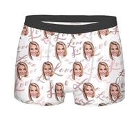 Nirusetty Boxers personalizados para hombre con foto de cara, divertidos boxeadores para hombres, regalos personalizados para el día de San Valentín, Navidad, XS-3XL, Love of Words - Blanco, S