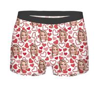 Nirusetty Boxers personalizados para hombre con foto de cara, divertidos boxeadores para hombres, regalos personalizados para el día de San Valentín, Navidad, XS-3XL, Lleno de lunares con corazón rojo