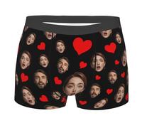 Nirusetty Boxers personalizados para hombre, novio, marido, con cara, divertidos calzoncillos tipo bóxer para el día de San Valentín, regalos divertidos, Big Red Heart Love - Cara de pareja, M