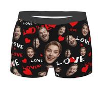 Nirusetty Boxers personalizados para hombre, novio, marido, con cara, divertidos calzoncillos tipo bóxer para el día de San Valentín, regalos divertidos, Heart and Love - Cara de pareja, 3XL
