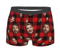 Nirusetty Boxers personalizados para hombre, novio, marido, con cara, divertidos calzoncillos tipo bóxer para el día de San Valentín, regalos divertidos, Cuadros rojos: cara de pareja, XL