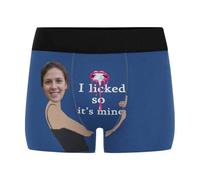 Nirusetty Bóxers personalizados para novio, calzoncillos tipo bóxer personalizados para hombres con cara, divertidos regalos divertidos para marido y padre, I Licked It, So It's Mine - Left - Azul