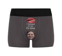 Nirusetty Bóxers personalizados para novio, calzoncillos tipo bóxer personalizados para hombres con cara, divertidos regalos divertidos para marido y padre, I Licked It, So It's Mine - Medio - Gris