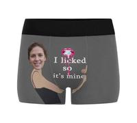 Nirusetty Bóxers personalizados para novio, calzoncillos tipo bóxer personalizados para hombres con cara, divertidos regalos divertidos para marido y padre, I Licked It, So It's Mine - Left - Gris