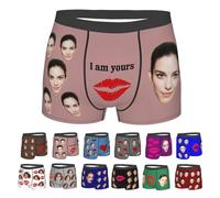 Nirusetty Calzoncillos personalizados para hombre, bóxers con mi cara en ellos, ropa interior de Navidad para hombre, dulces regalos para novio, I Love You Lips - Rosa, XS