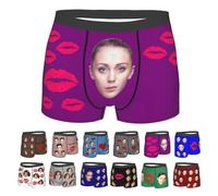 Nirusetty Calzoncillos personalizados para hombre, bóxers con mi cara en ellos, ropa interior de Navidad para hombre, dulces regalos para novio, Estampado de labios rojos, morado, S