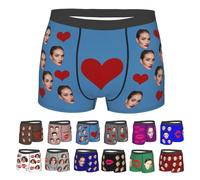 Nirusetty Calzoncillos personalizados para hombre, bóxers con mi cara en ellos, ropa interior de Navidad para hombre, dulces regalos para novio, Corazón rojo y azul, XS