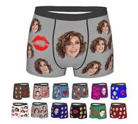Nirusetty Calzoncillos personalizados para hombre, bóxers con mi cara en ellos, ropa interior de Navidad para hombre, dulces regalos para novio, Estampado de labios rojos, gris, XS