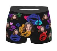 Nirusetty Calzoncillos tipo bóxer divertidos personalizados con cara para hombres, novio, padre, marido, cumpleaños, día de San Valentín, Los Labios De Colores, 3XL