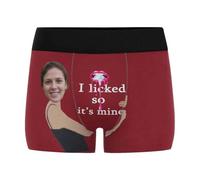 Nirusetty Calzoncillos tipo bóxer divertidos personalizados con cara para hombres, novio, padre, marido, cumpleaños, día de San Valentín, I Licked It, So It's Mine - Claret, L