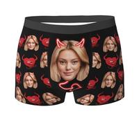 Nirusetty Calzoncillos tipo bóxer personalizados con cara, ropa interior para hombre, novio, marido, él, Beauty and the Devil, S