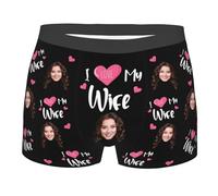 Nirusetty Calzoncillos tipo bóxer personalizados para hombre con foto divertida cara personalizada, ropa interior personalizada, pantalones cortos para regalo, I Love My Wife, S
