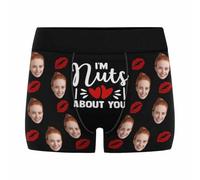 Nirusetty Calzoncillos tipo bóxer personalizados para hombre, con texto en inglés "I Love You", con texto en inglés "I Love You", calzoncillos con foto (XS-XXXL), I'm Nuts About You - Red Lips, 3XL
