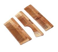 Niruti Kacchi - Peine de madera para el crecimiento del cabello, caída del cabello, control de la caspa, para hombres, mujeres, tratado con aceite de neem (paquete de 3)