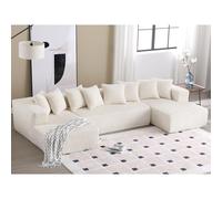 Nirvaer Sofá modular modular en forma de U para reuniones acogedoras, diván, tela a rayas, amplio sofá de 4 plazas, color blanco
