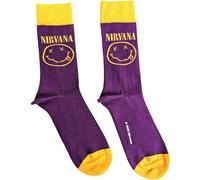 Nirvana Calcetines Yellow Happy Face (Purple) (UK Tamaño 4-7) Oficial