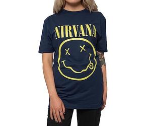 Nirvana Camiseta Amarilla Smile Band Logo Nuevo Oficial Hombre Negro, Marina Militar., XL