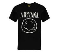 Nirvana Camiseta Boys | Smiley Face Logo Band tee | Top Negro de Manga Corta para niños