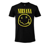 Nirvana Camiseta de hombre Smiley negra 100% algodón Regular Fit | Gráficos icónicos Grunge de los 90, ajuste regular, tallas XS a 3XL, idea de regalo para fanáticos del rock alternativo