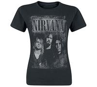 Nirvana Faded Faces Femme T-Shirt Manches Courtes Noir L, 100% Coton, Regular/Coupe Standard