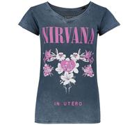 Nirvana Flowers Mujer Camiseta Azul Marino M 100% algodón Vorne Bedruckt, Hinten Bedruckt Regular