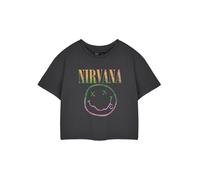 Nirvana Camiseta corta gris de manga corta para mujer, camiseta corta con logotipo de arco iris, ropa vintage de la banda Grunge, regalo de mercancía musical para mujer, gris, XL