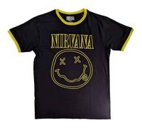 Nirvana Ringer Camiseta Outline Grunge Face Oficial Unisex Negro, Negro, M