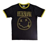 Nirvana Ringer Camiseta Outline Grunge Face Oficial Unisex Negro, Negro, M