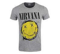 Nirvana Smiley Splat - Camiseta para hombre, color gris Gris gris XXL/ 112 cm- 117 cm