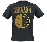Nirvana Spliced Smiley Hombre Camiseta Negro S, 100% algodón, Regular