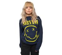 Nirvana Sudadera Amarillo Smile Band Logo Oficial Unisex Azul Marino Talla L, Azul marino