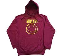 Nirvana Sudadera con Capucha Amarillo Smile Band Logo Nuevo Oficial Unisex Maroon Size S