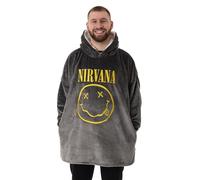 Nirvana Sudadera con Capucha para Hombre | Jersey Gris con Capucha para Adultos con Estampado gráfico de Cara del Logotipo Ropa de Estar por casa Rock Band con Forro de Sherpa