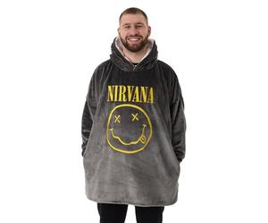 Nirvana Sudadera con Capucha para Hombre | Jersey Gris con Capucha para Adultos con Estampado gráfico de Cara del Logotipo Ropa de Estar por casa Rock Band con Forro de Sherpa