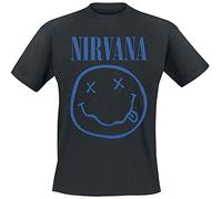 Nirvana Camiseta de manga corta Blue Happy Face Unisex Black XL